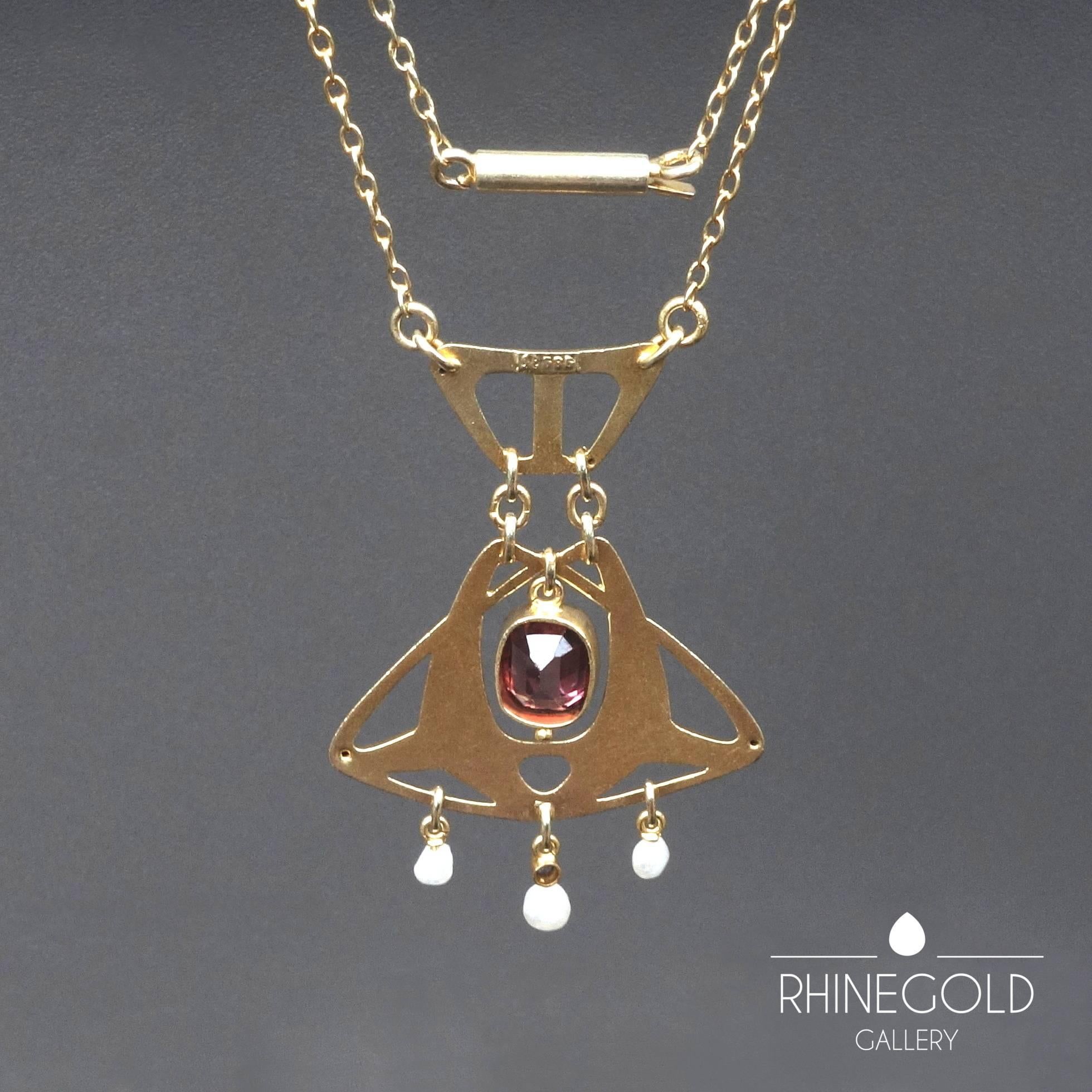 Art Nouveau Georg Kleemann for F. Zerrenner Jugendstil Zircon Sapphire Pearl Gold Necklace For Sale