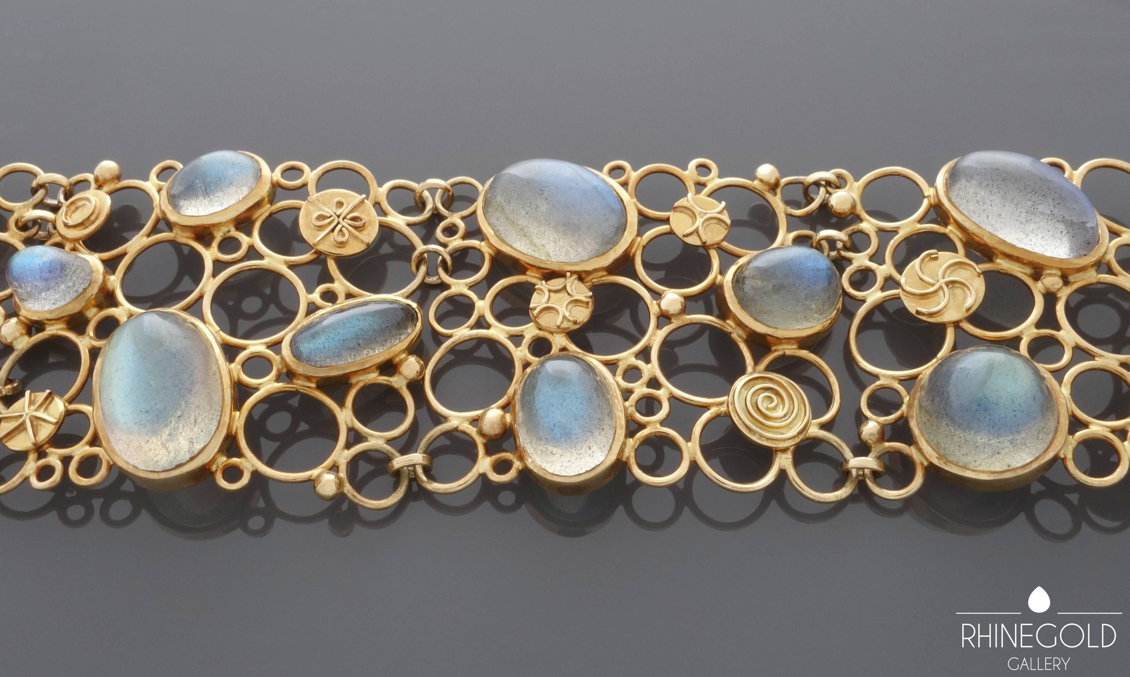 1960-1970 Ruckenbrod Modernist Labradorite Moonstone Gold Ensemble For Sale 3