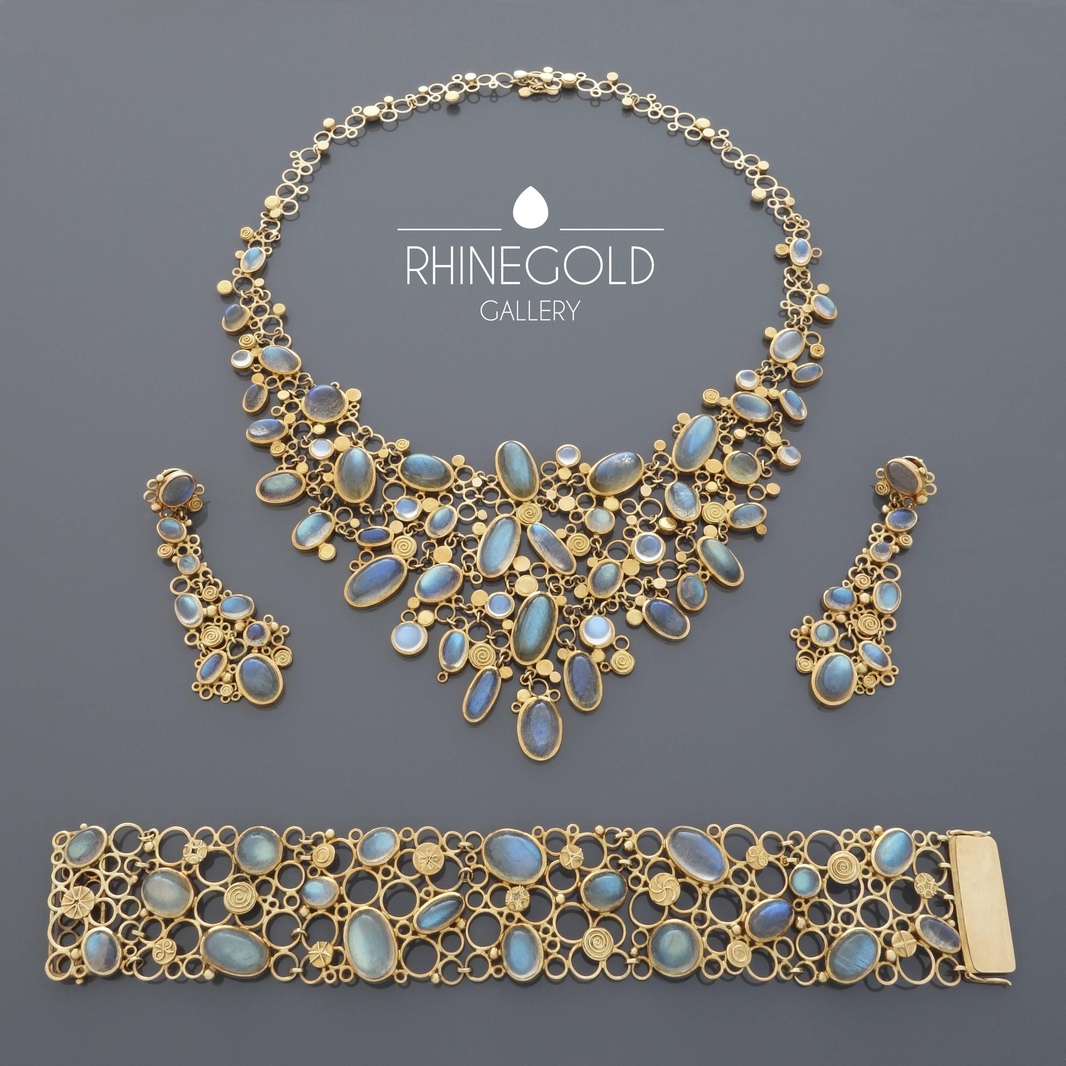 1960-1970 Ruckenbrod Modernist Labradorite Moonstone Gold Ensemble For Sale 6