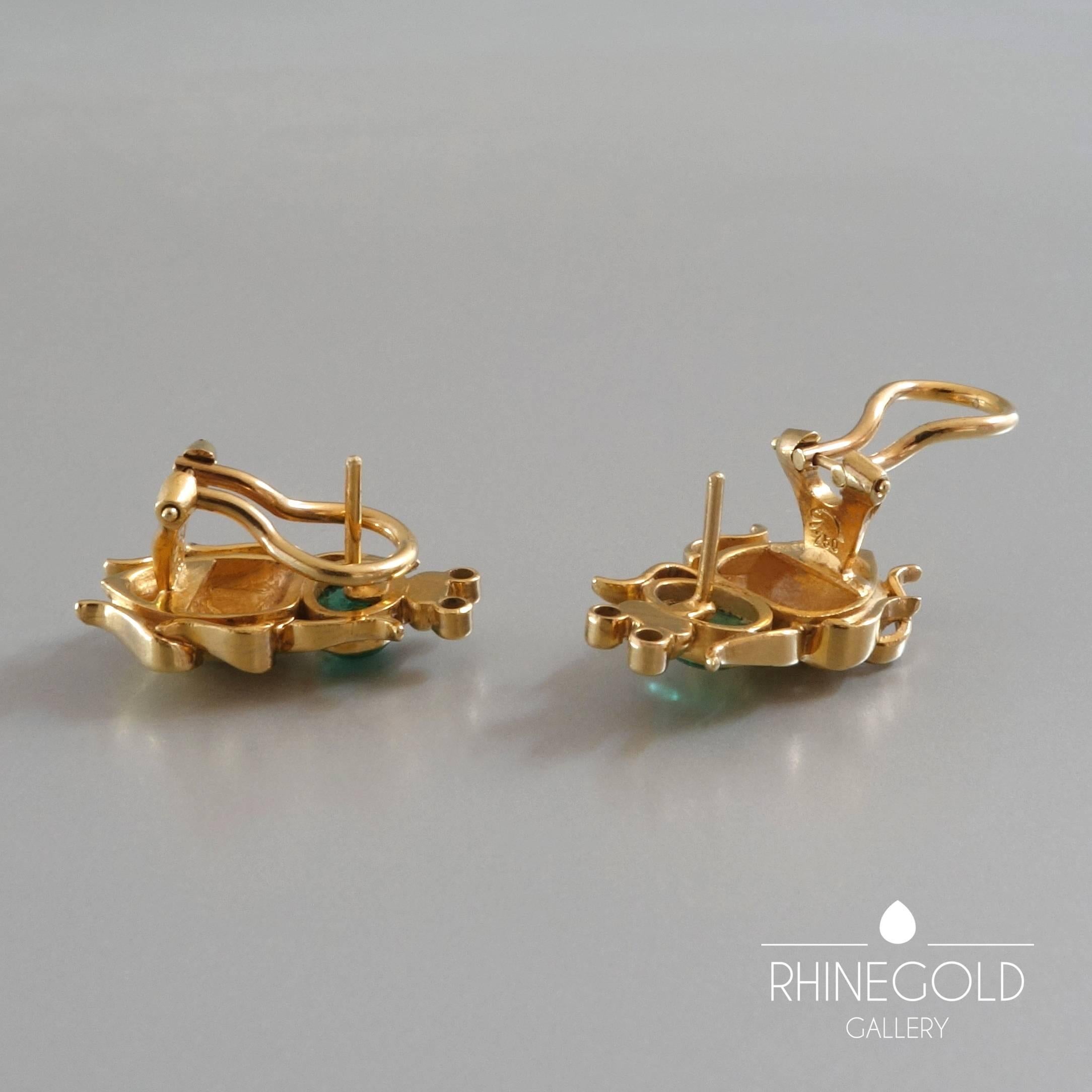 Modern Unique   Emerald Gold Scarab Beetle Clip Post Earrings
