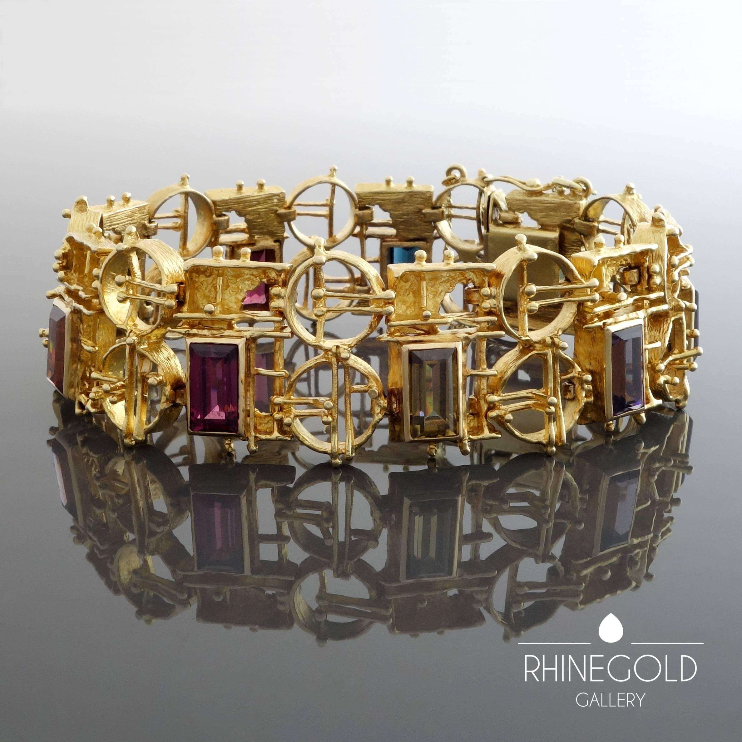 1960s Modernist Autumn Colored Garnet Gold Bracelet For Sale 3
