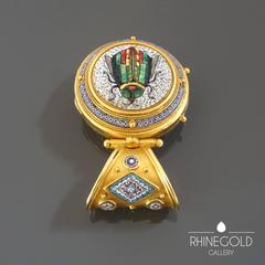 1870s Antique Grand Tour Italian Micromosaic Scarab Gold Locket Pendant
