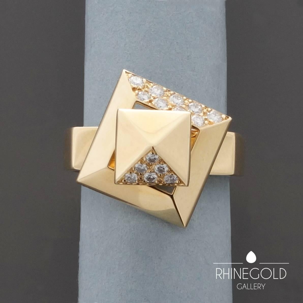 1992 C. Teufel Kinetic Modernist Diamond Gold Ring In Excellent Condition In Dusseldorf, NRW