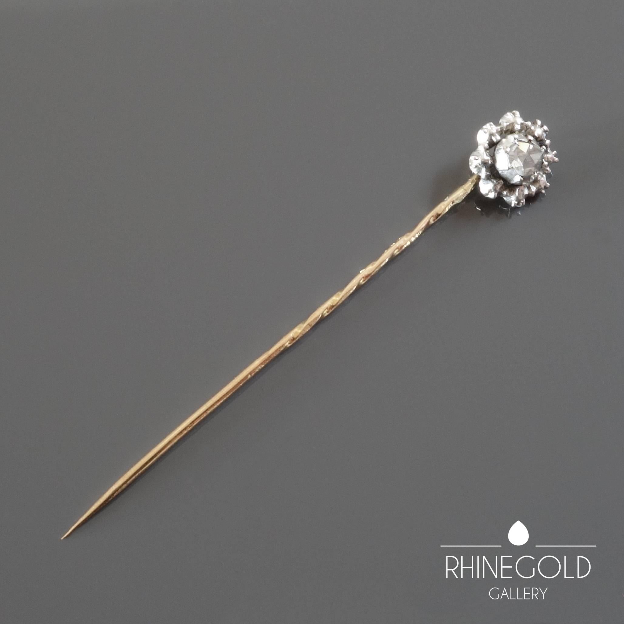 Women's or Men's Antique Georgian Rose Cut Diamond Silver Stick Pin