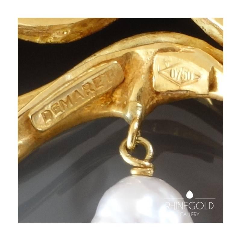 Fernand Demaret Belgium Unique Modernist Onyx Pearl Gold Pendant On Long Chain For Sale 1