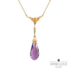 Antique Victorian Amethyst Gold Drop Necklace Lavaliere