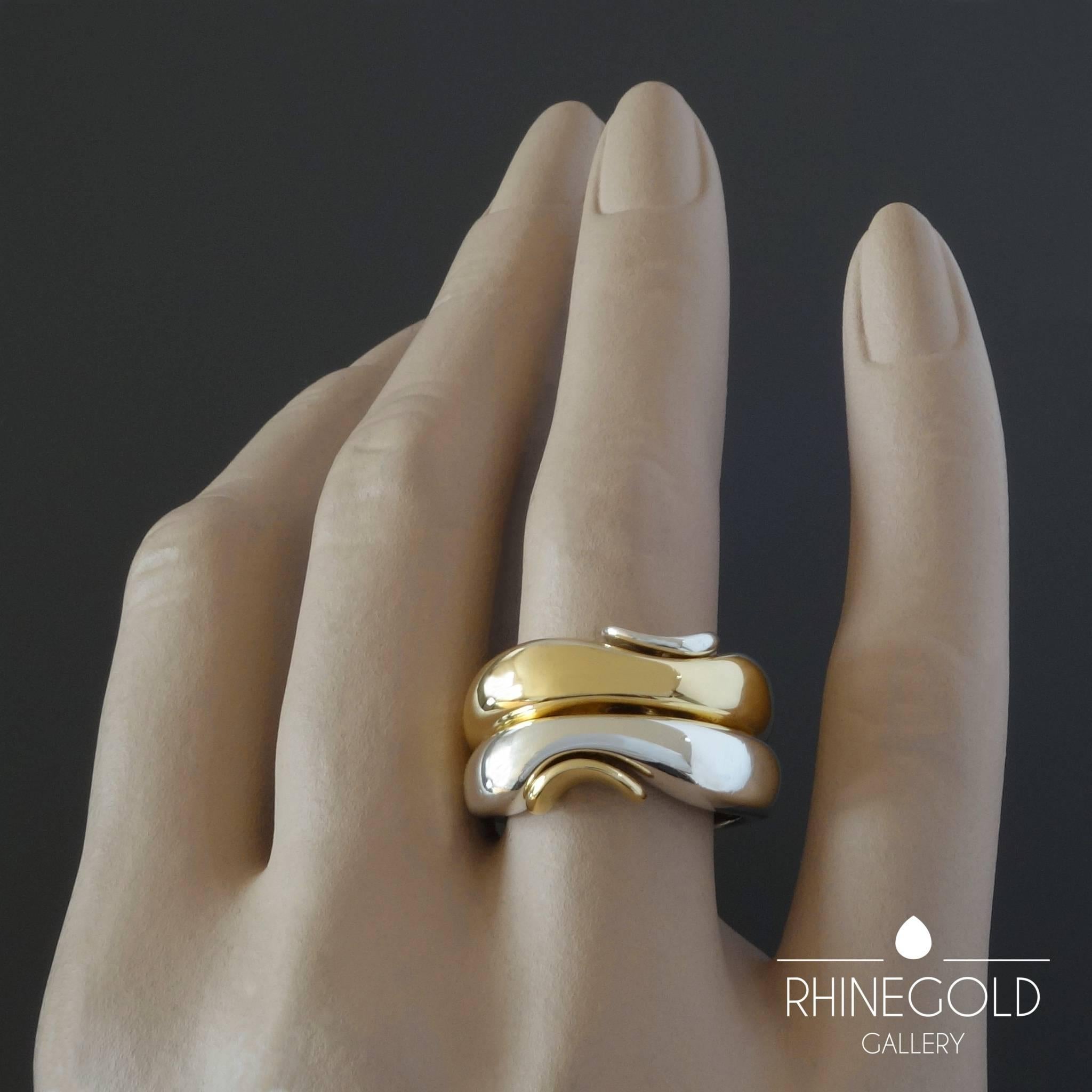 Minas Spiridis for Georg Jensen: Modern Two Piece Gold Silver Ring
18k yellow gold, sterling silver 
max. width of ring head 1.2 cm (approx. 1/2