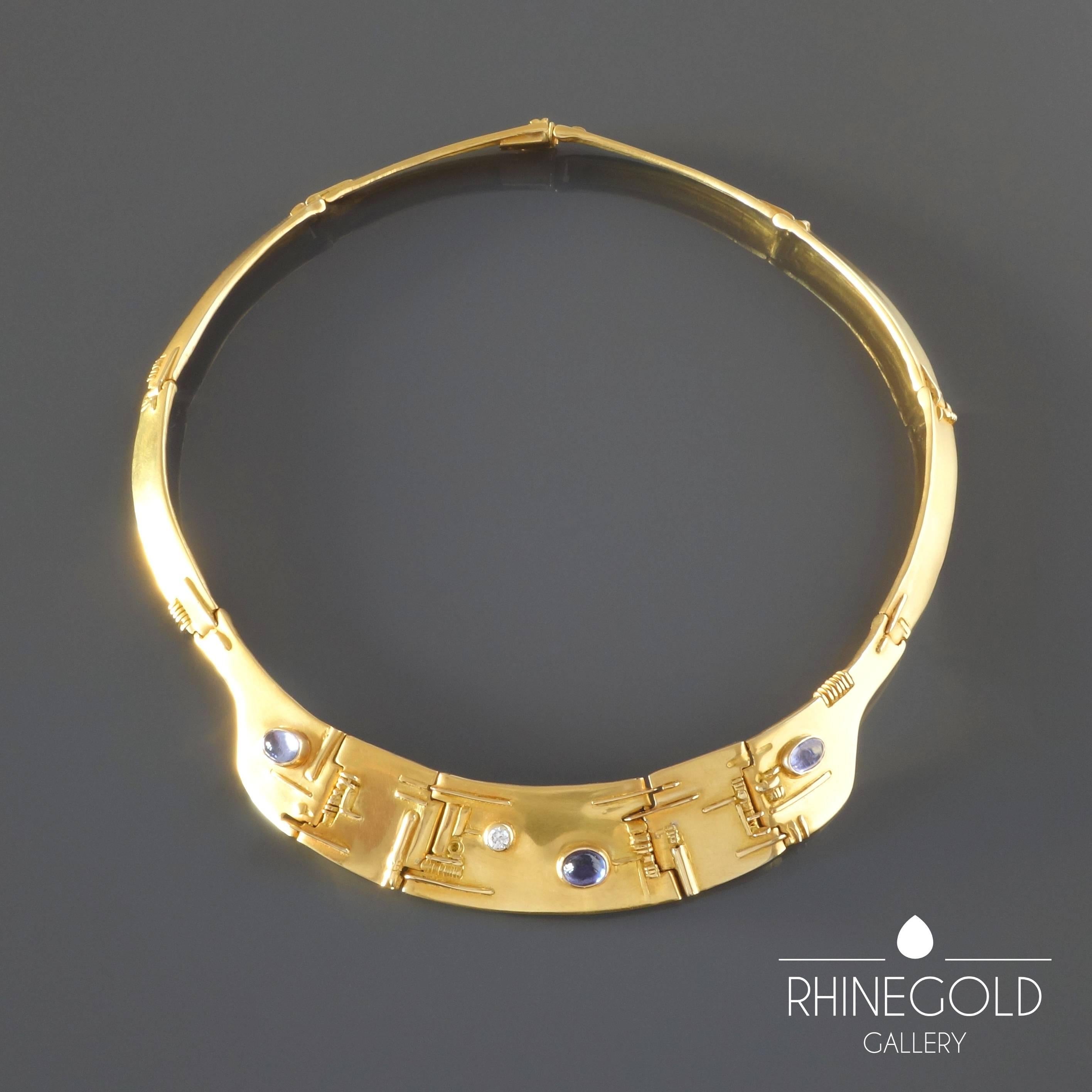 Fernand Demaret Unique Modernist Diamond Sapphire Gold Necklace  In Excellent Condition In Dusseldorf, NRW