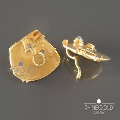 Fernand Demaret Modernist Diamond Sapphire Gold Clip-on Earrings