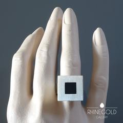 Scandinavian Modern Hans Hansen Denmark Black Enamel Silver Ring