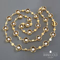 Herbert Haarstick Unique Modernist Pearl Gold Long Chain Necklace