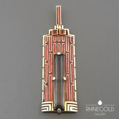 1920s Theodor Fahrner Art Deco Enamel Smoky Quartz Citrine Gilt Silver Pendant