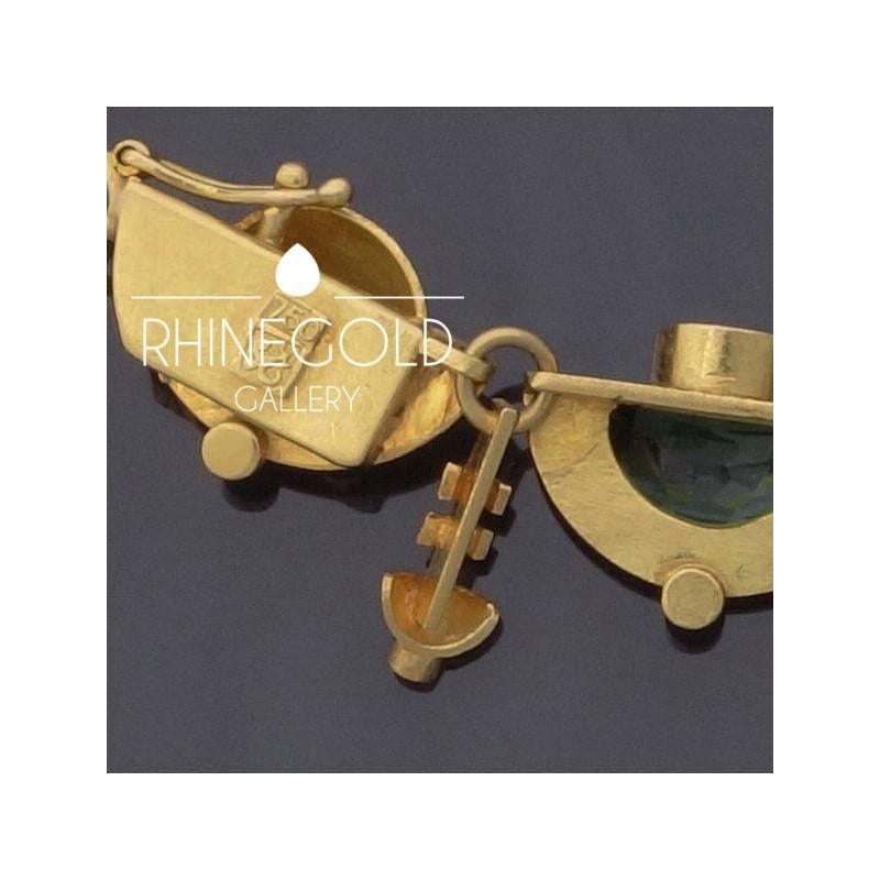 Women's 1920s-1930s Ernst Treusch Art Deco Tourmaline Diamond Gold Robot Mask Necklace  For Sale