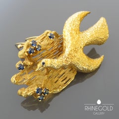 Georges Braque Megaletor 1960s Modernist Sapphire Gold Brooch
