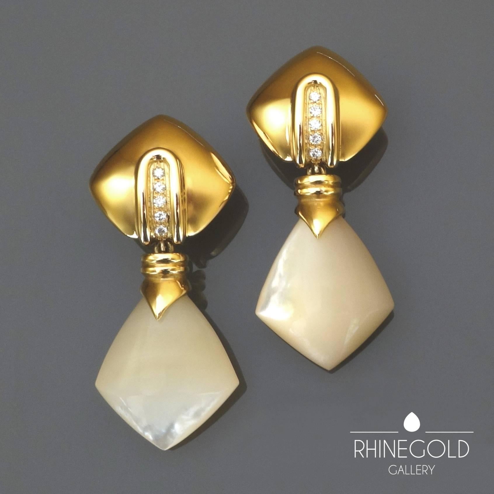 Antonini Detachable Long Diamond Mother-of-Pearl Gold Clip Post Earrings 1