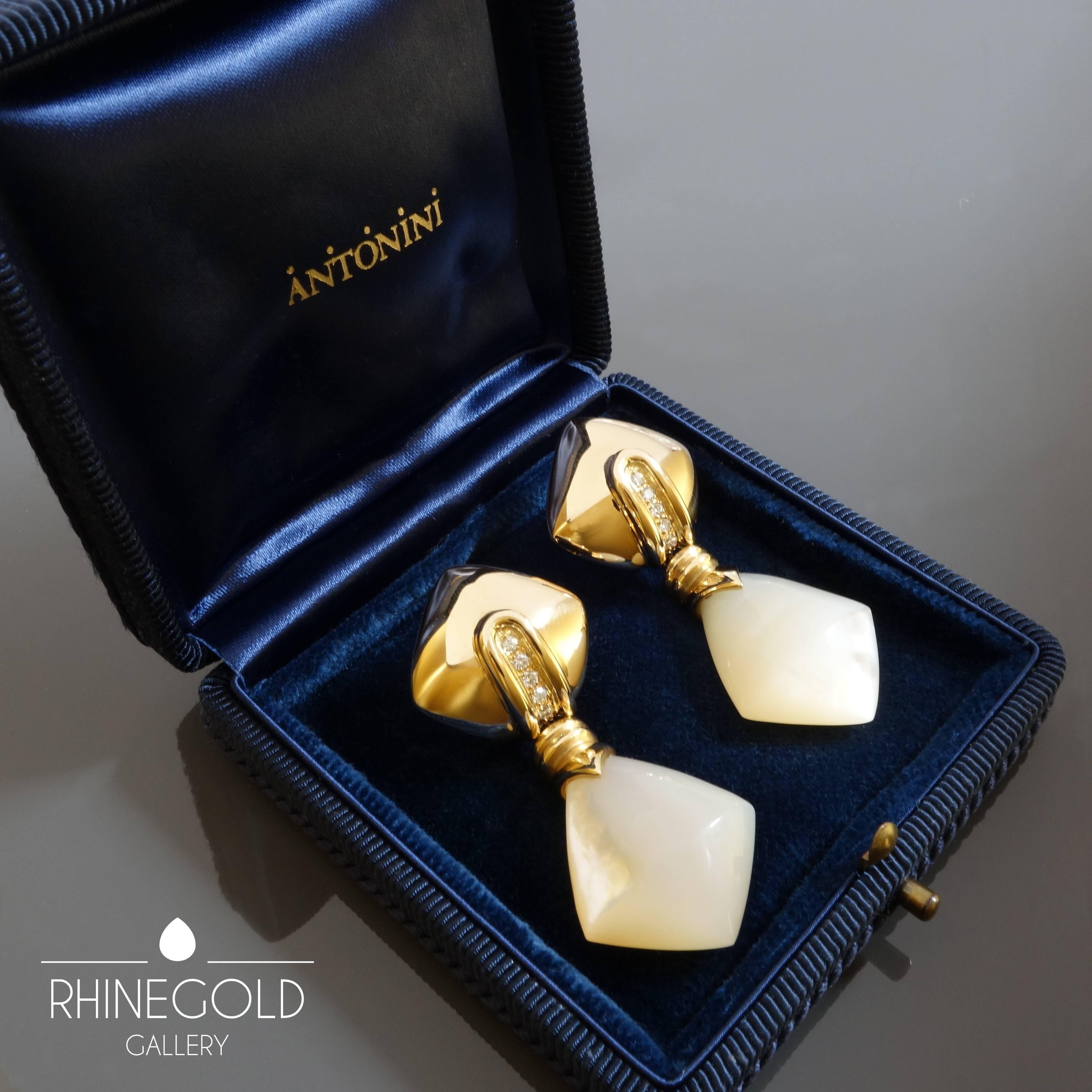 Women's Antonini Detachable Long Diamond Mother-of-Pearl Gold Clip Post Earrings