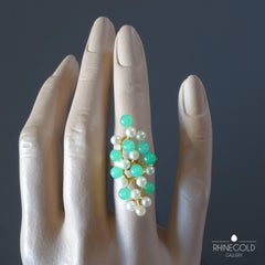1970s Modernist Chrysoprase Pearl Gold Ring