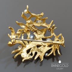 1970s Modernist Organic Free-Form Pearl Gold Brooch Pendant
