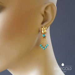 1990s Cartier Egyptian Revival Turquoise Gold Scarab Clip-On Earrings