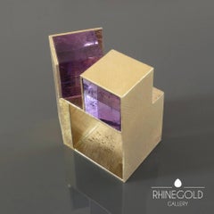 1990s Giampaolo Babetto Architectural Amethyst Cube Gold Ring
