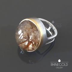 Forster Unique Modernist Rutilated Quartz Gold Silver Cocktail Ring