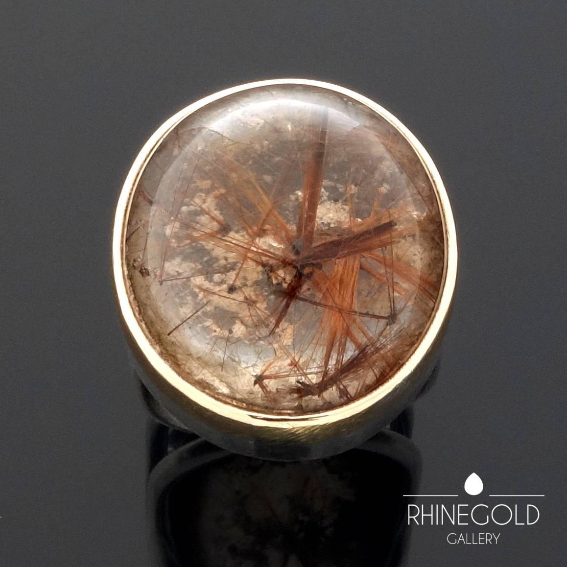 Forster Unique Modernist Rutilated Quartz Gold Silver Cocktail Ring In Excellent Condition For Sale In Dusseldorf, NRW