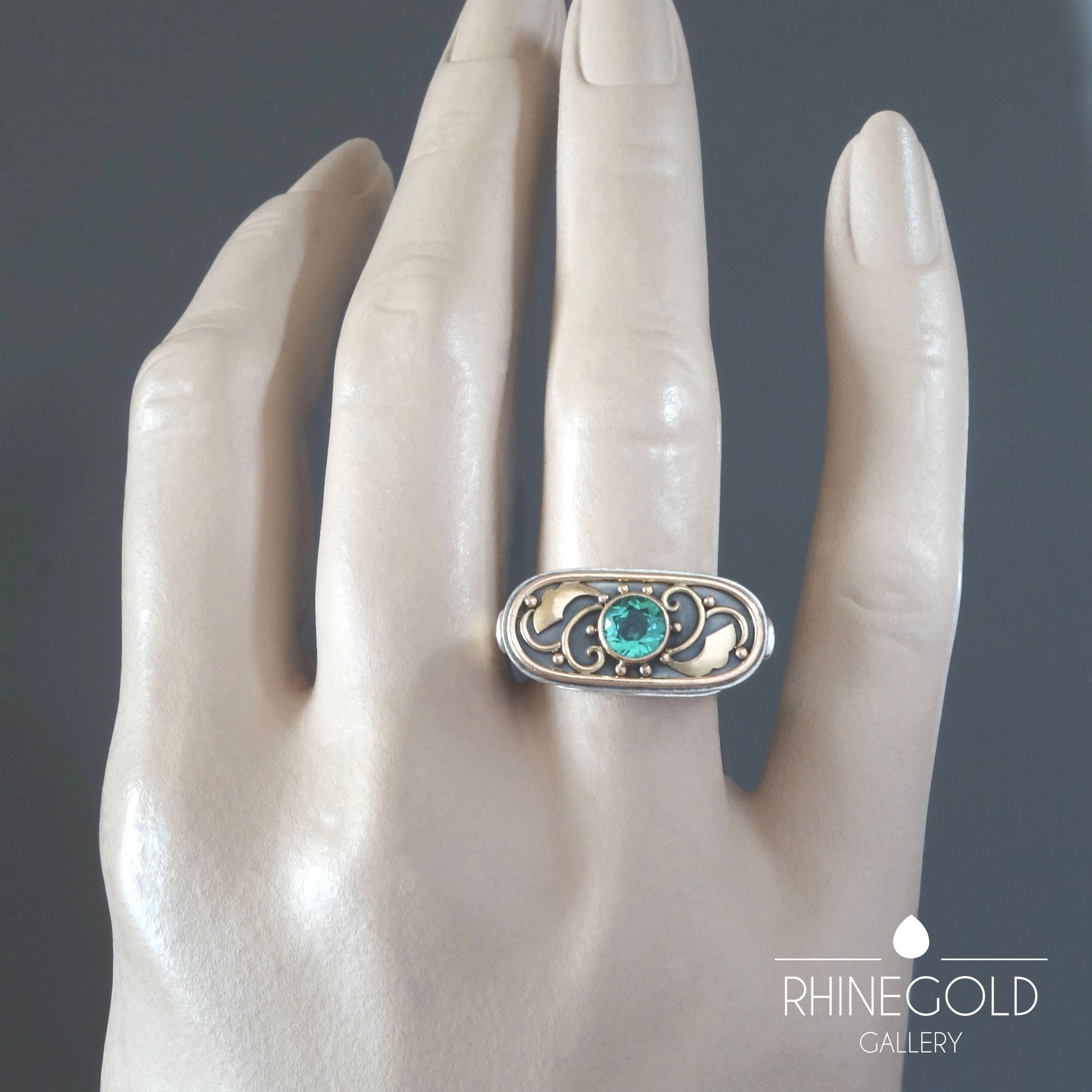 Round Cut Unique 1920s 1930s Art Deco Tourmaline Rose Gold Silver Vermeil Cocktail Ring