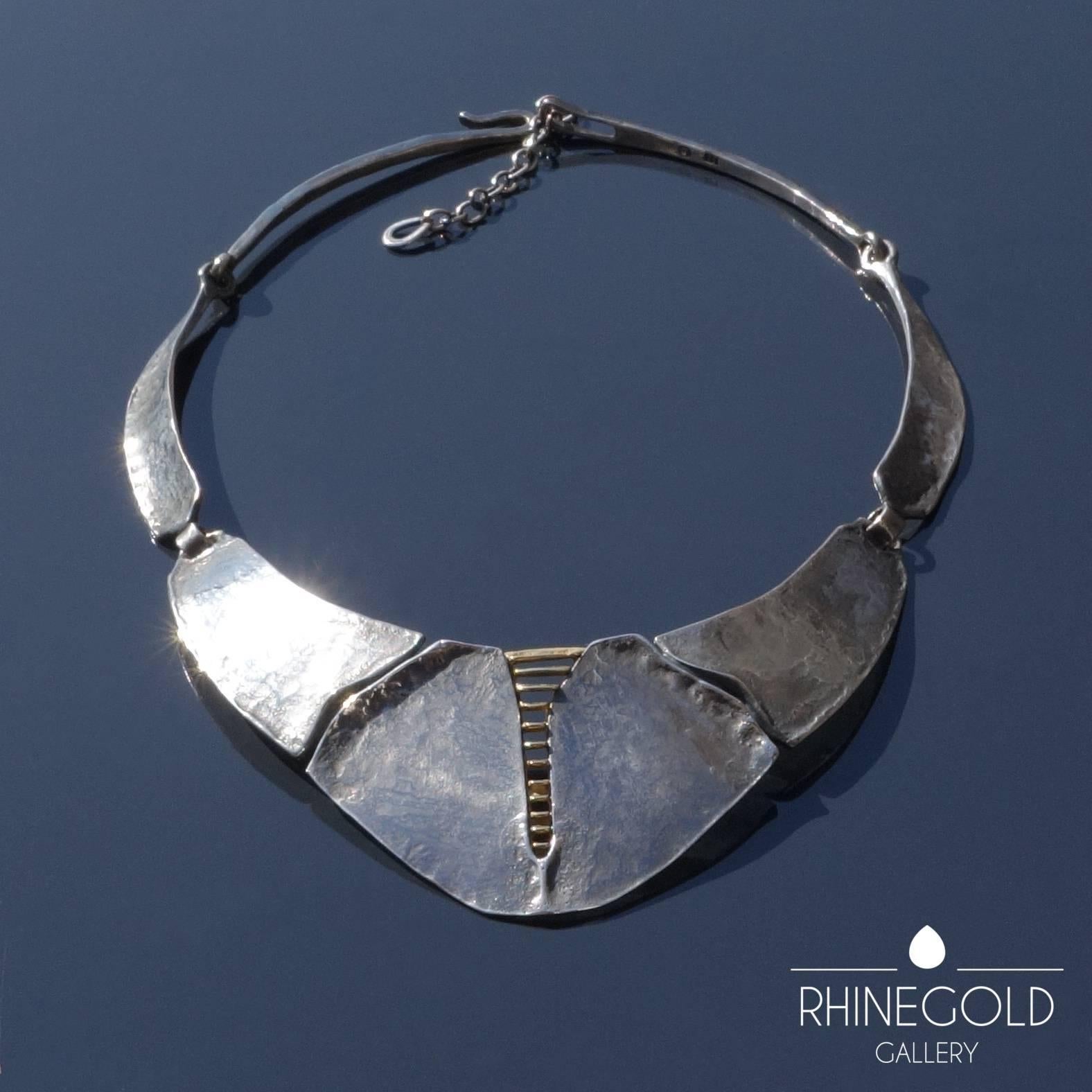 Burkhard & Monika Oly Modernist Silver and Gold Necklace
Sterling silver, 22k yellow gold
Length adjustable from 39 to 45.5 cm (approx. 15 3/8