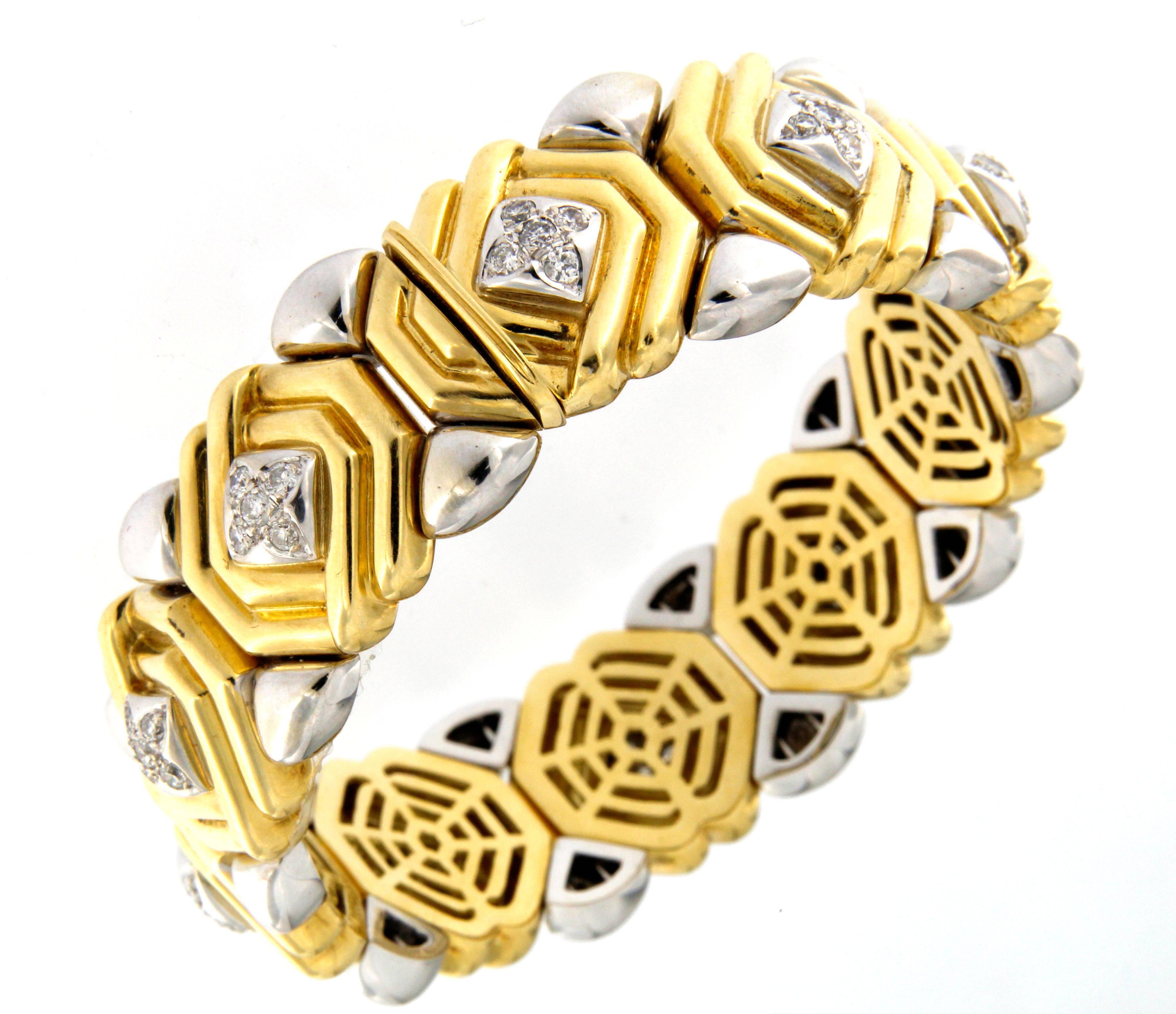 excellent condition, white and yellow gold 18 kt, set with full round cut diamonds , color H clarity Vs/Si