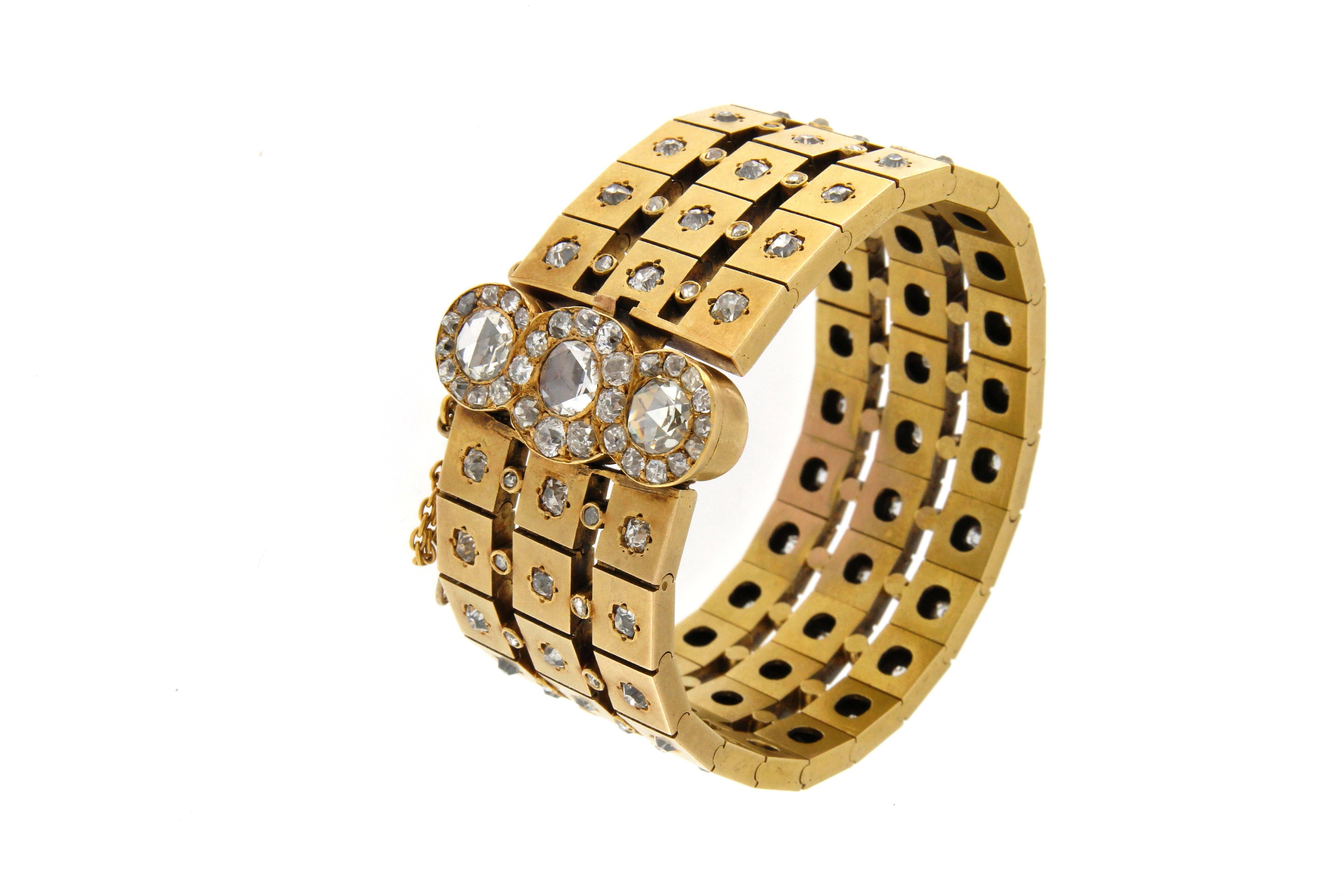 1950s Rose Cut Diamond Gold Bracelet In Good Condition In Florence, IT