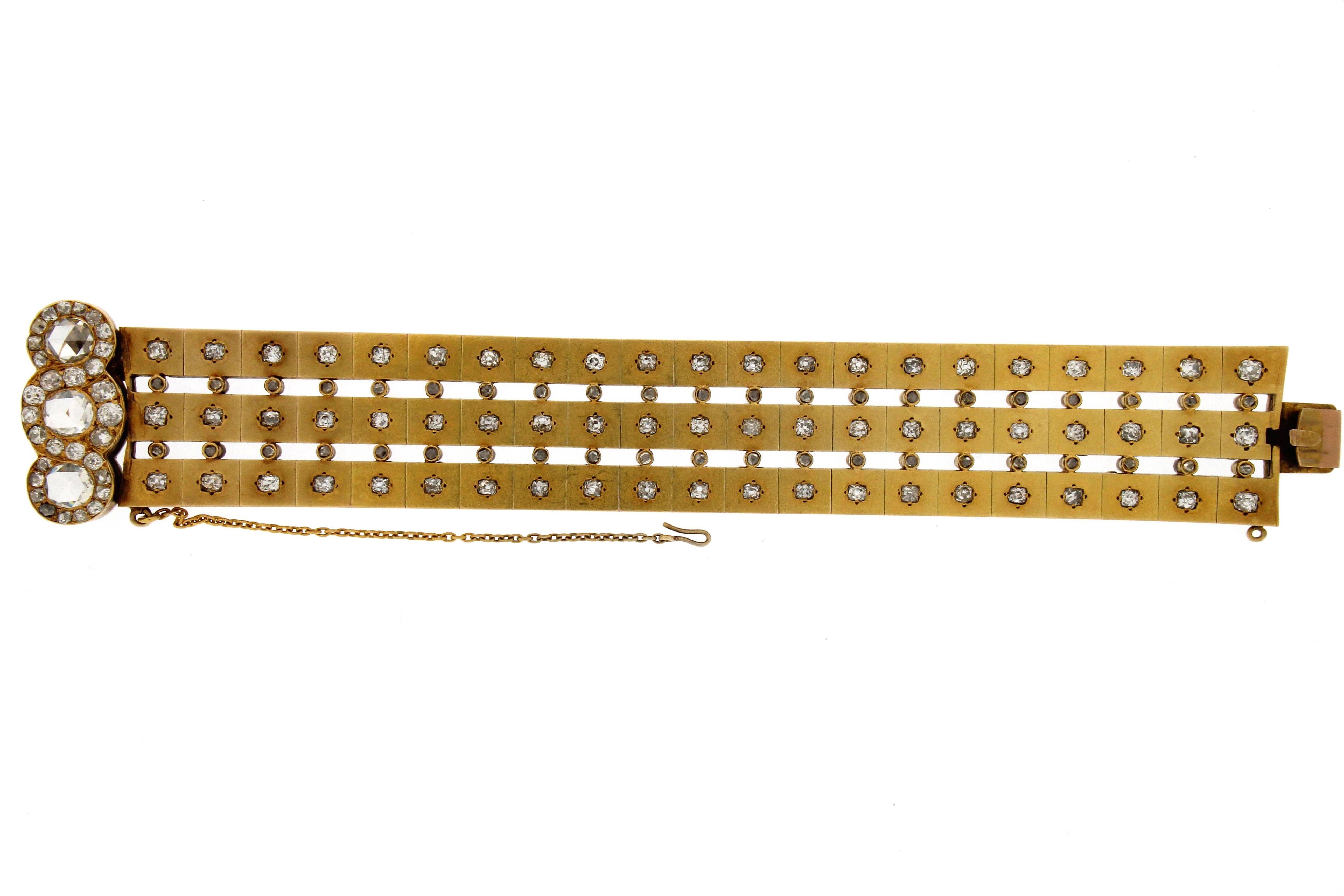 Women's 1950s Rose Cut Diamond Gold Bracelet