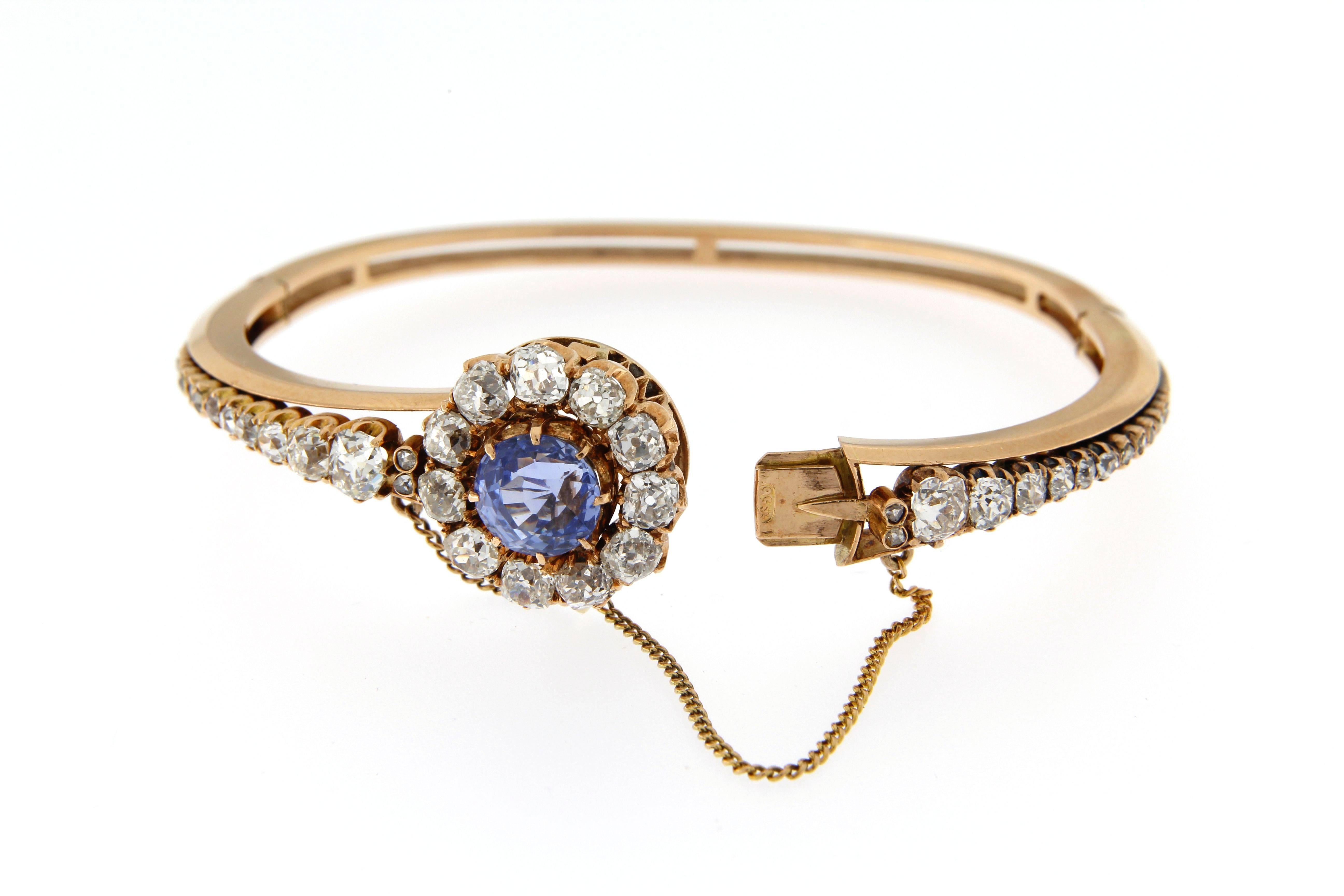 1880 Sapphire Diamond Bangle Bracelet In Good Condition For Sale In Florence, IT