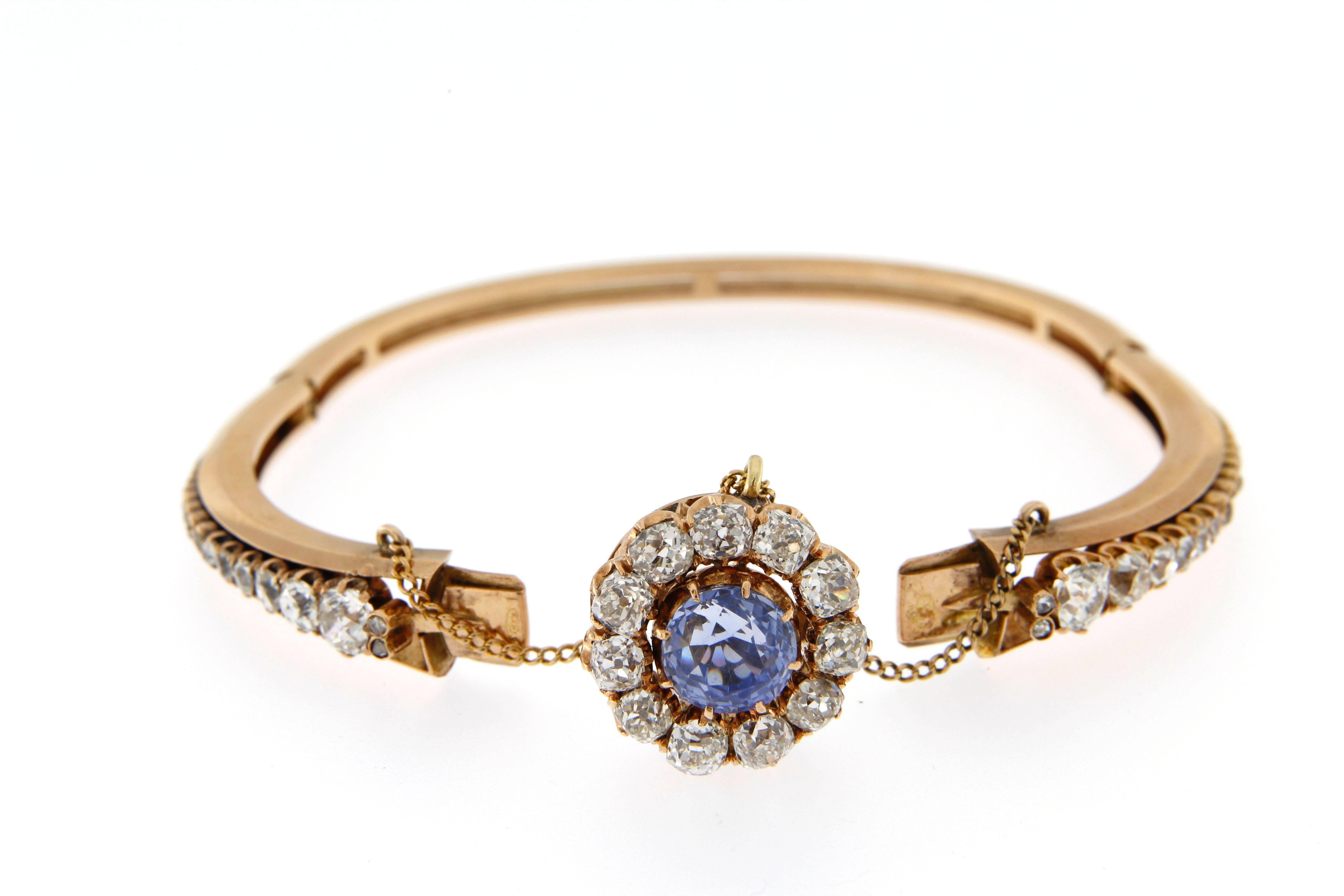 Women's 1880 Sapphire Diamond Bangle Bracelet For Sale