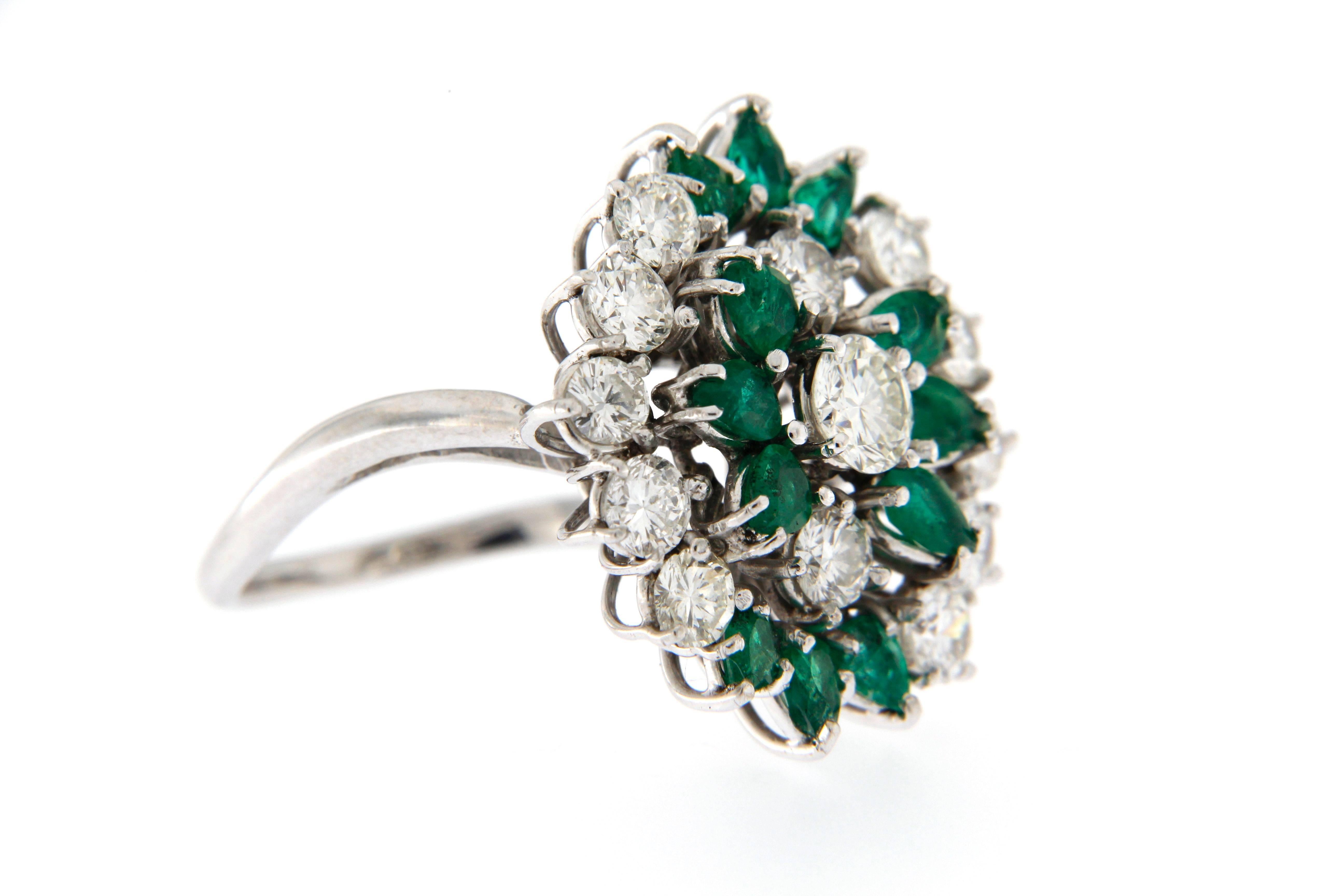 Modern 1960s Emerald Diamond Gold Ring