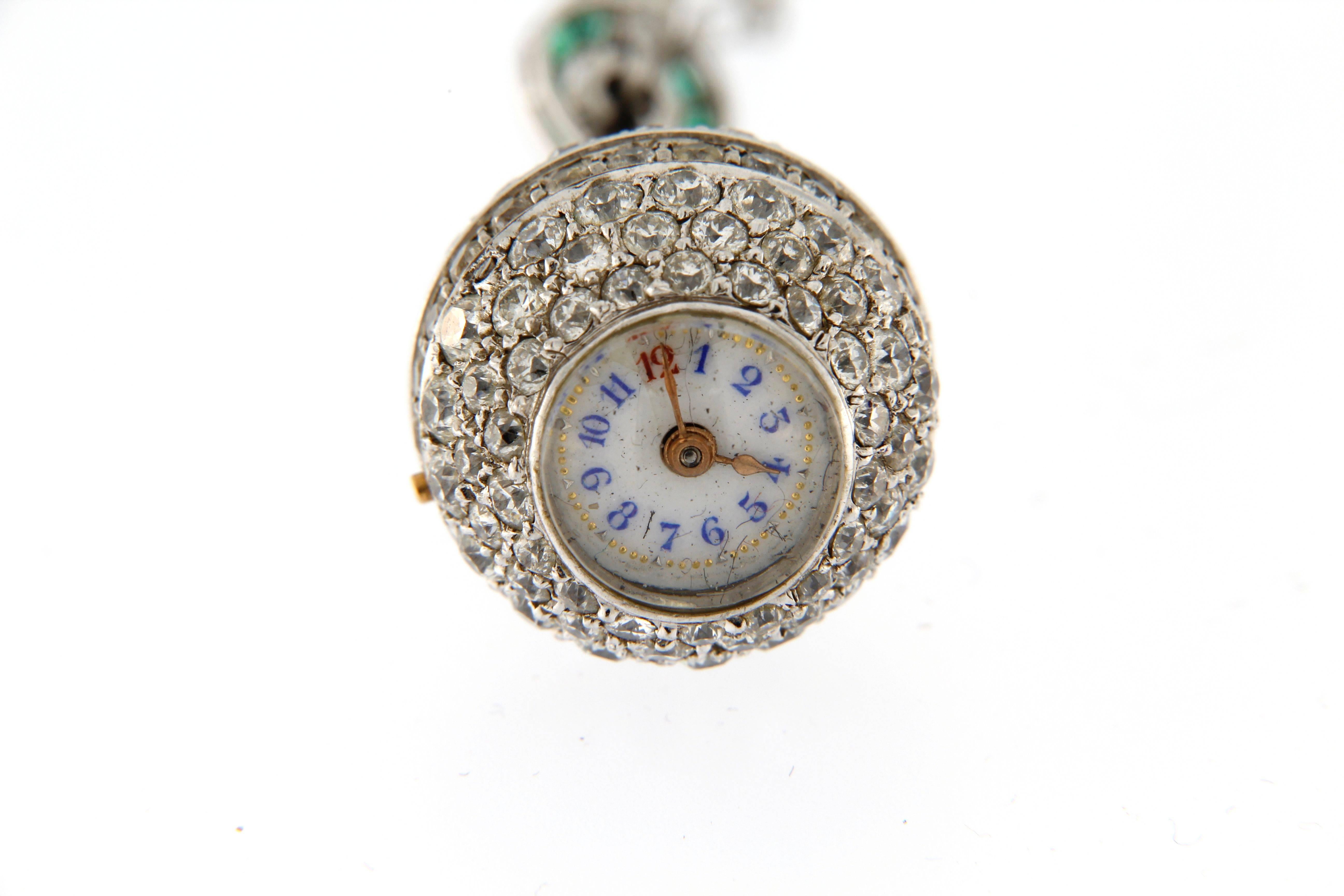 Art Deco 1930s Ladies Emerald Diamond Necklace Watch
