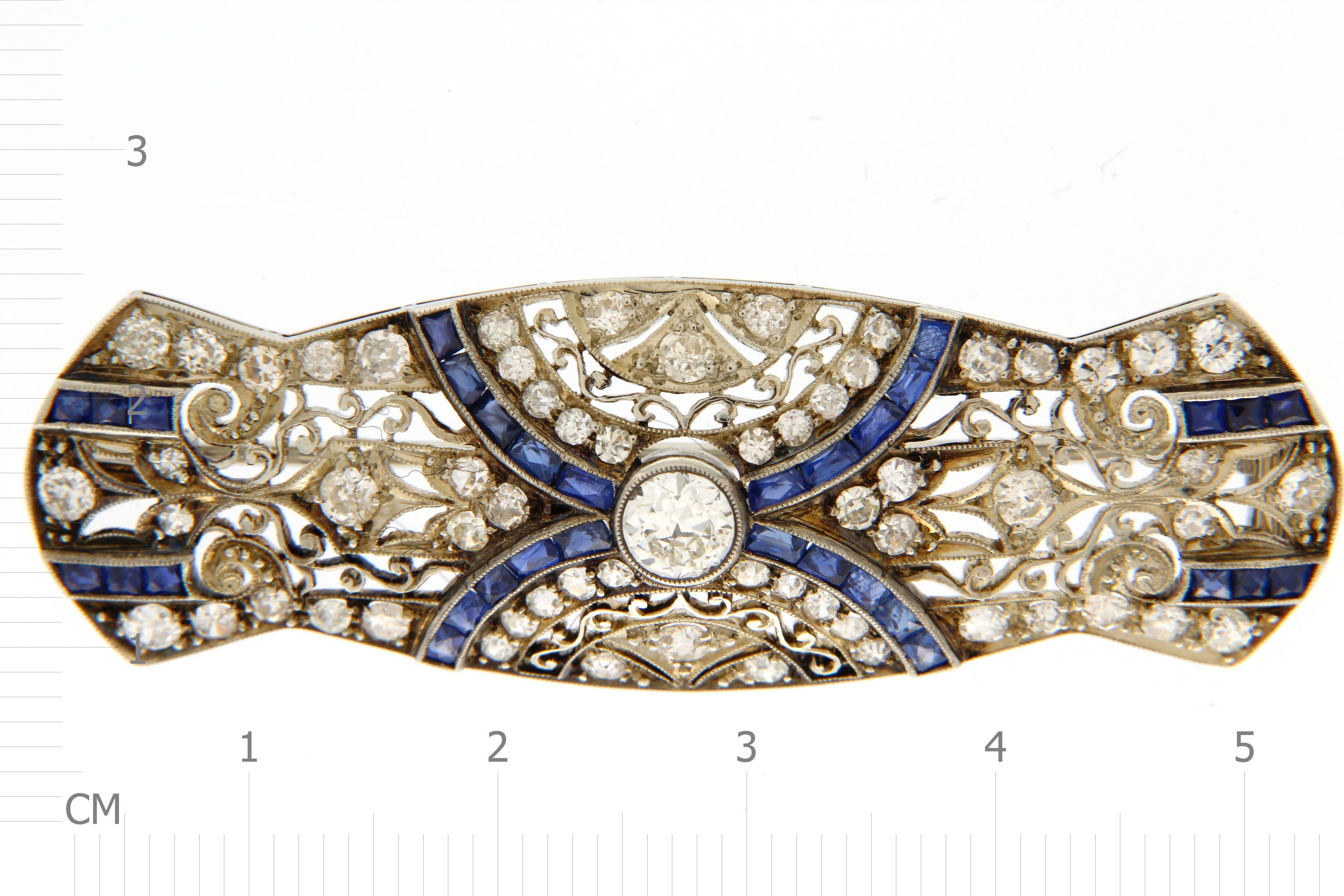 Women's 1930s Sapphire Diamond Gold Brooch For Sale