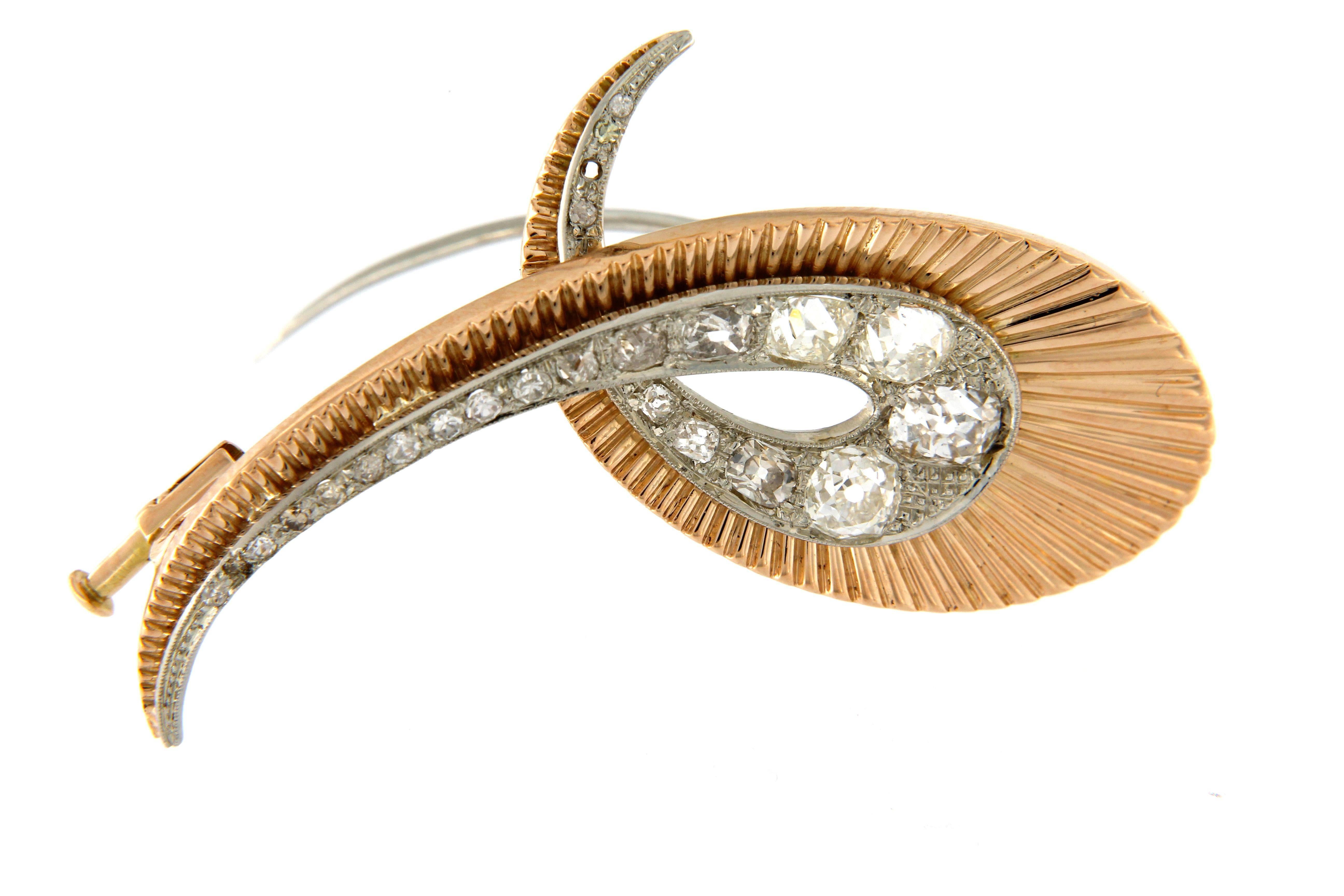 Art Deco 1960S Old cut diamond brooche For Sale