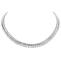 34 Carat Brilliant and Baguette Diamond Platinum Riviere Necklace