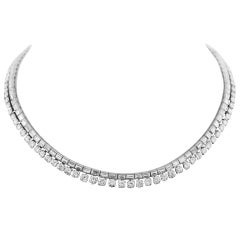 30 Carat Brilliant and Baguette Diamond Platinum Riviere Necklace