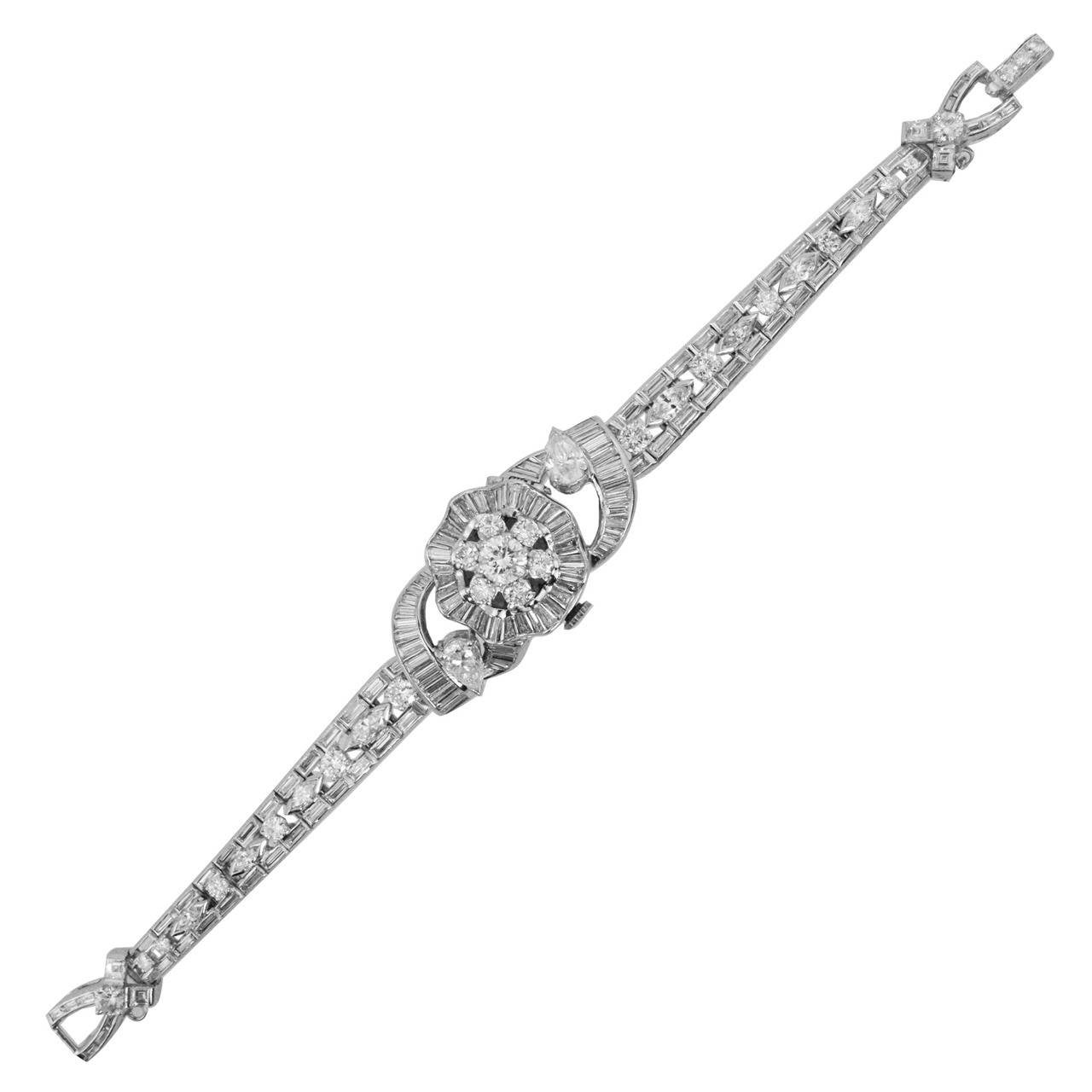Omega Lady's Platinum and Diamond Bracelet Watch with Concealed DIal