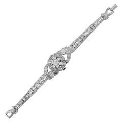 Retro Omega Lady's Platinum and Diamond Bracelet Watch with Concealed DIal