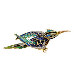 1960's Enamel, Diamond and Gold Hummingbird Brooch 11