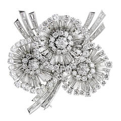 1950s Magnificent Diamond Triple Blossom Platinum Brooch