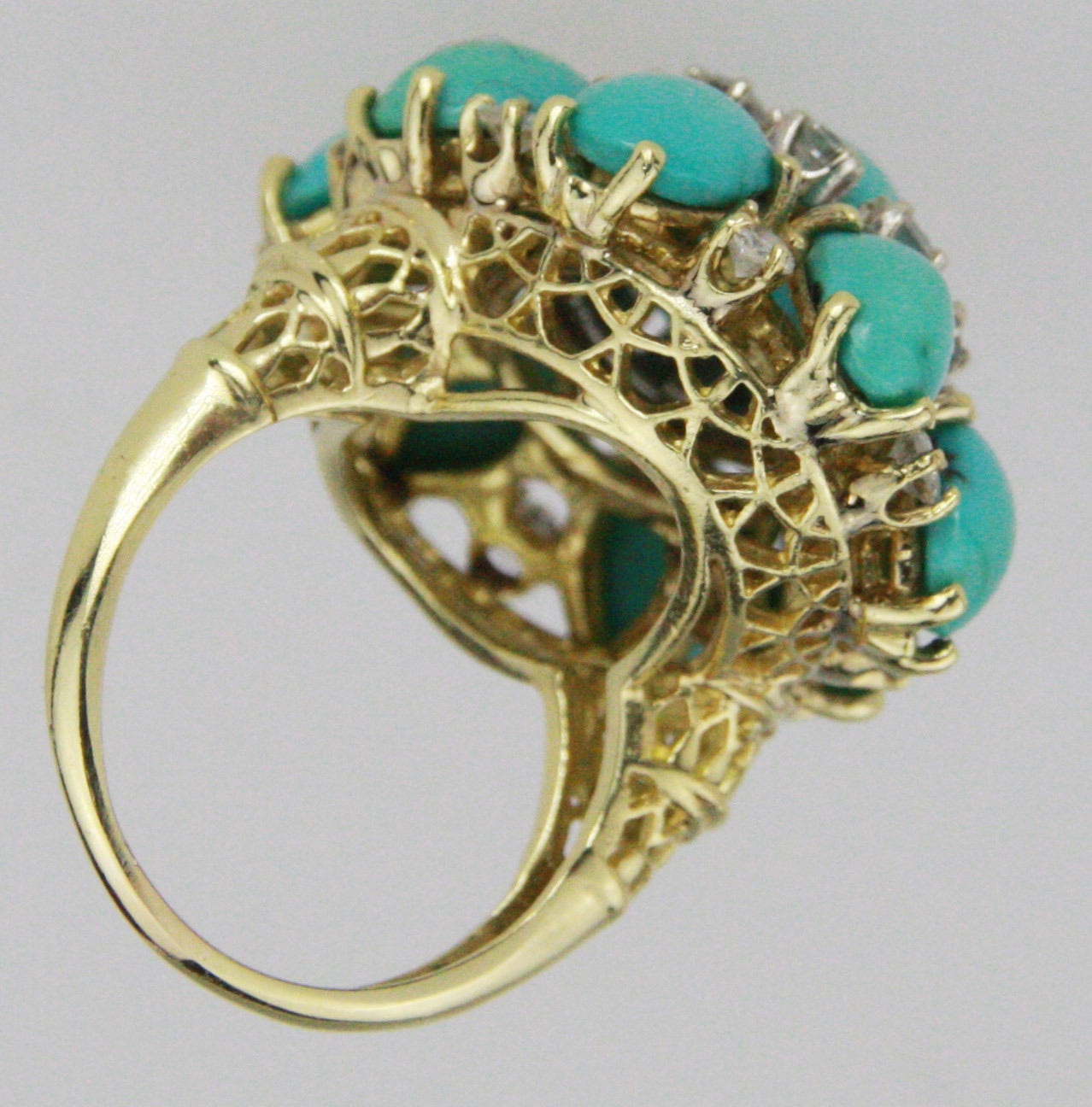Women's Turquoise Diamond Gold Cluster Ring