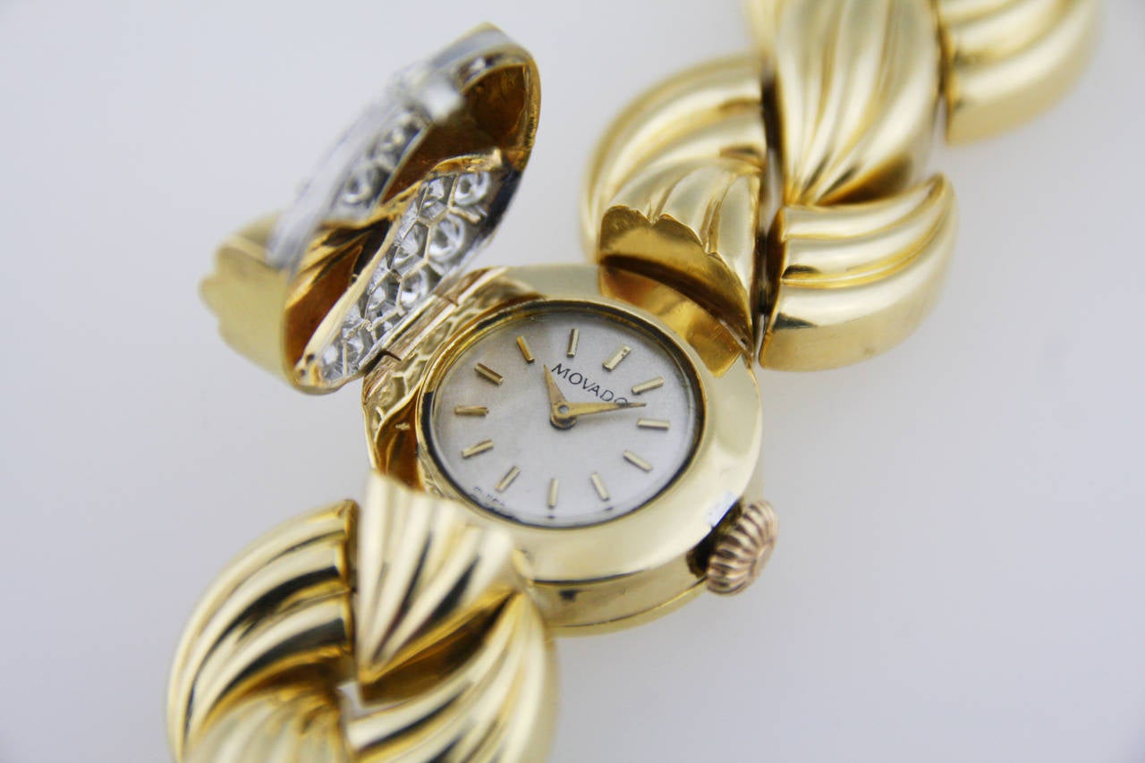 Women's Van Cleef & Arpels Yellow Gold Diamond Concealed Dial Bracelet Wristwatch