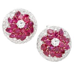 Retro Burmese Ruby and Diamond Earrings