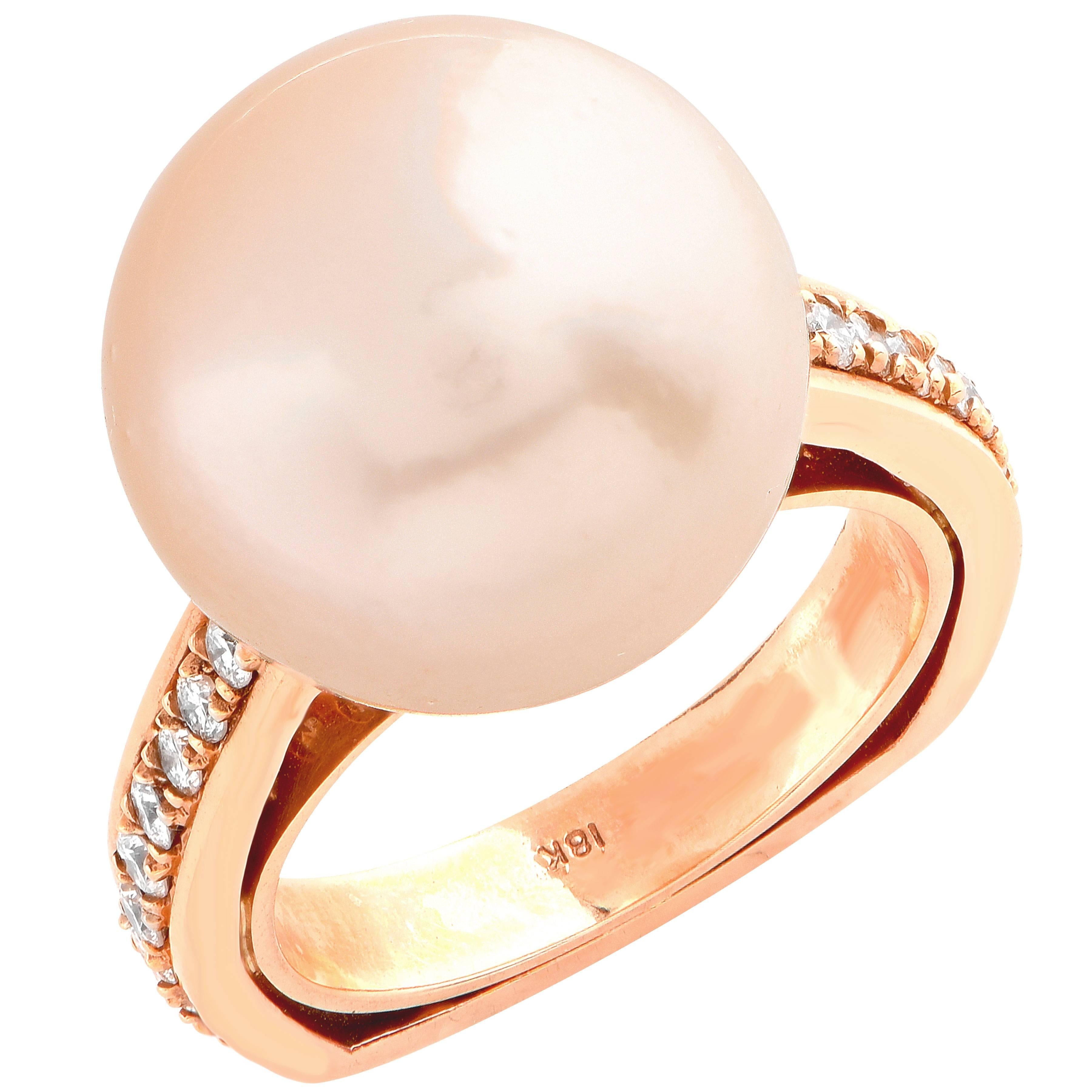 Golden Pearl Diamond Rose Gold Ring For Sale