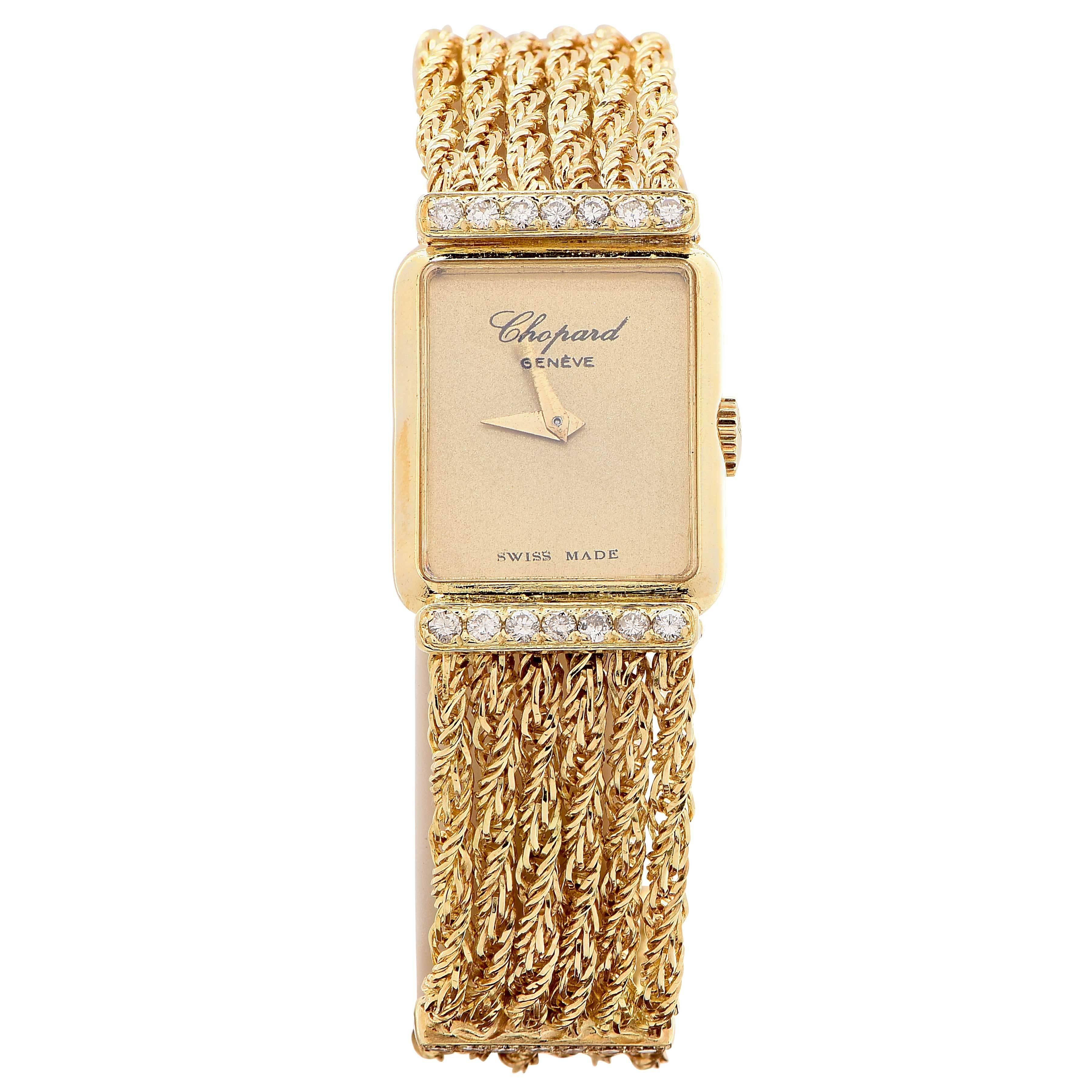Chopard Ladies Yellow Gold Diamonds Mechanical Wristwatch For Sale