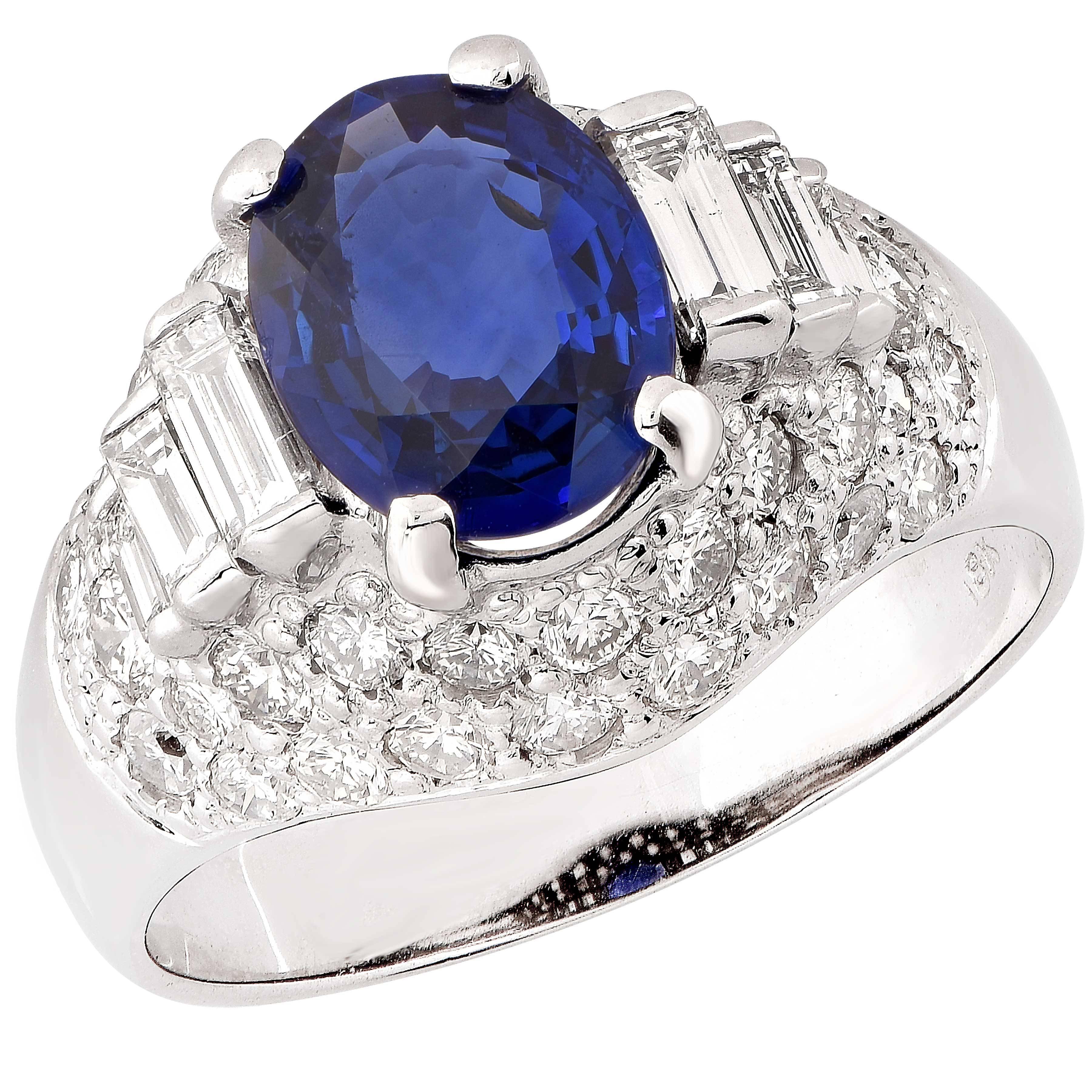 3.98 Carat Natural Blue Sapphire and Diamond Ring