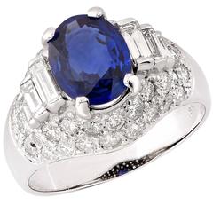 3.98 Carat Natural Blue Sapphire and Diamond Ring 11
